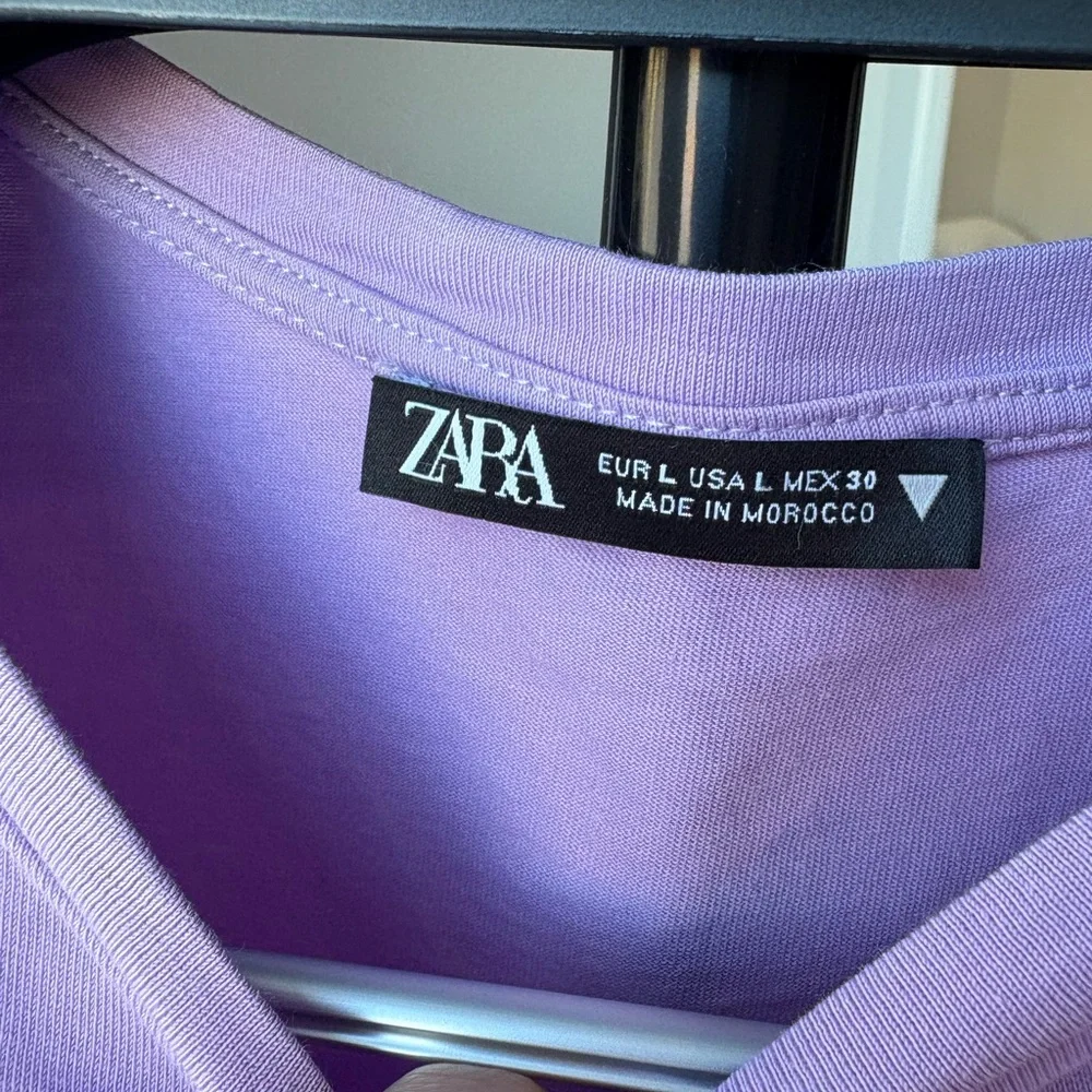 Zara Lavender Graphic Tee with tie at front short sleeve size L 100% cotton - Picture 2 of 4